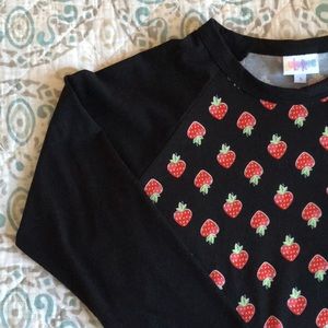 LuLaRoe Randy Strawberry Print Baseball Tee